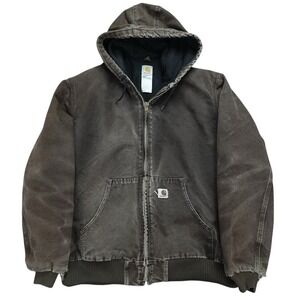 Vintage Carhartt Jacket J130 DKB 2XL Tall Faded Dark Brown Hooded Canvas Rips